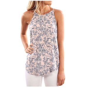 Nlife Women's Floral Print Crew Neck Tank Top - Pink, XL